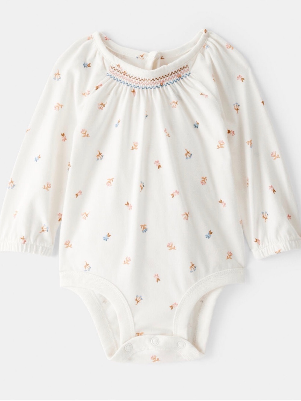OshKosh B'gosh Cream Long-Sleeve Floral Smocked Bodysuit and corduroy skirt